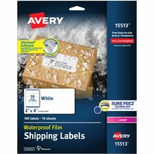 Avery 2" x 4" Labels, Ultrahold, 100 Labels (15513)