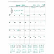 Brownline EcoLogix Monthly Wall Calendar, Twin-Wire Binding, 100% Recycled
