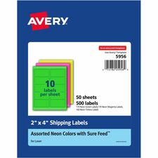 Avery® 2"x 4" Neon Shipping Labels with Sure Feed, 500 Labels (5956)