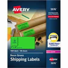 Avery® 2"x 4" Neon Shipping Labels with Sure Feed, 1,000 Labels (5976)