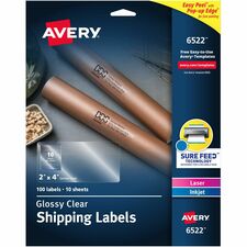 Avery® Shipping Labels, Glossy Clear, 2" x 4" , 100 Labels (6522)