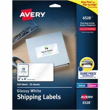 Avery® Shipping Labels, Glossy White, 2" x 4" , 250 Total (6528)