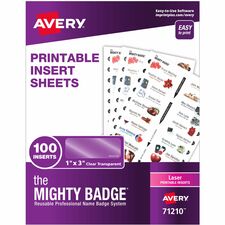 The Mighty Badge® by Avery® The Mighty Badge Printable Insert Sheets, 100 Clear Inserts, Laser
