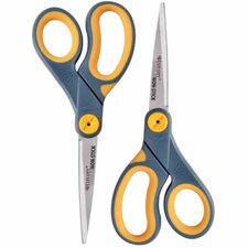 Westcott Titanium Bonded Non-Stick Scissors, 8" , Pointed, Gray/Yellow, Pack Of 2
