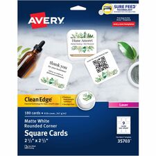 Avery® Clean Edge Square Cards, Rounded Corners, 2.5" x 2.5" (35703)