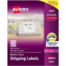 Avery® Avery® Clear Shipping Labels, Sure Feed, 3-1/3" x 4" 300 Labels (15664)