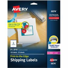 Avery® Shipping Labels, Sure Feed, 3" x 3-3/4" , 150 Labels (6874)