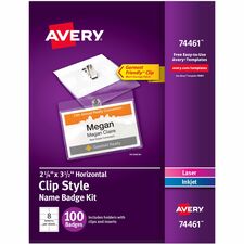 Avery Garment Friendly Clip Style Name Badge Kitfor Laser and Inkjet Printers